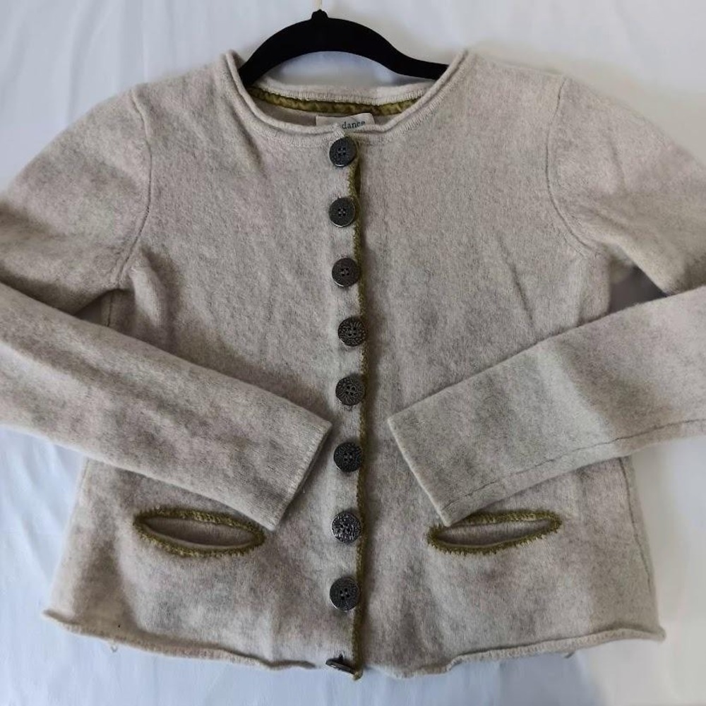 Sundance Cardigan Sweater Girls XS Beige Extrafine Merino Wool‎ Button Front